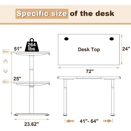 We'Re It Lift it, 72"x24" Electric Sit Stand Desk, 4 Memory/1 USB LED Control, Walnut Block Top, Black Base VL23BLK7224-WNB
